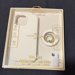 MagSafe Compatible Cream Phone Case with Ring Stand for iPhone 13 Pro Max